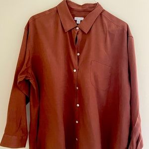J Jill 100% linen big shirt, size XL, rich brown, long sleeve, button down